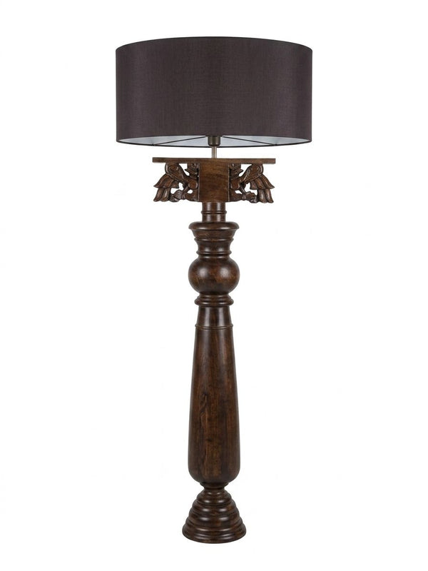 Carved Wood Column Floor Lamp