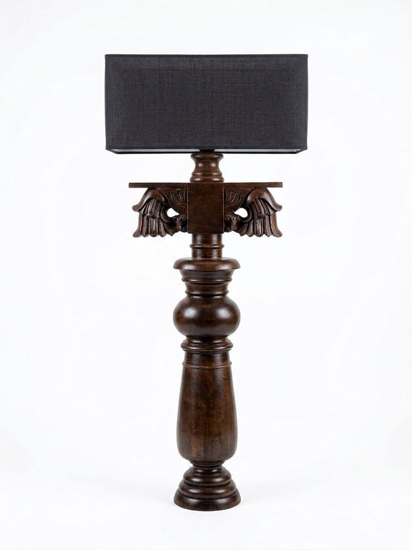 Carved Wood Column Floor Lamp (Short)