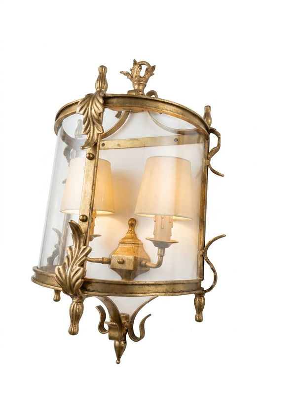 Brass Leaf Glass Lantern Sconce