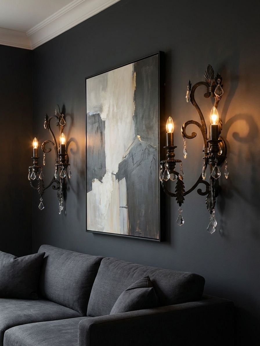Noir Scroll Crystal Sconce