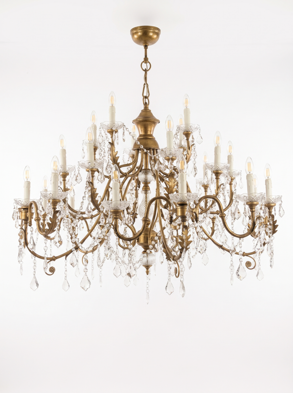 Firenze 30-Light Antique Gold and Crystal Chandelier