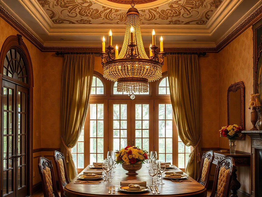 Brass chandelier over a dining table — Delhi Brass