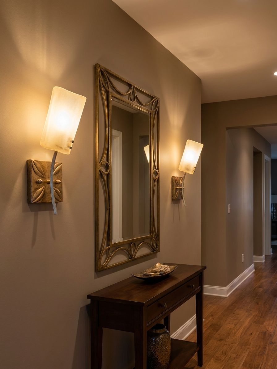 Leaf Frosted Glass Sconce wall light styled in an interior, lights on