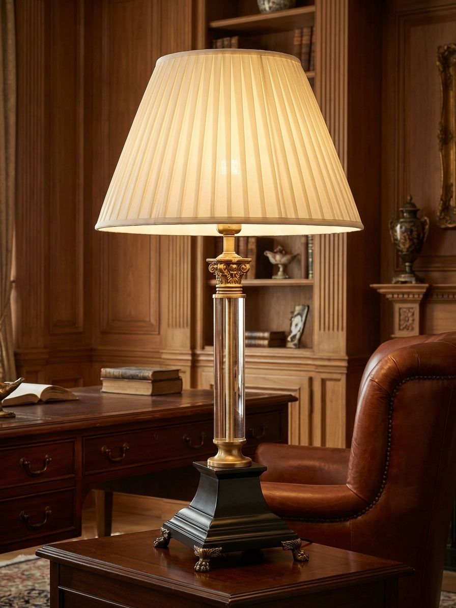 Crystal Column Corinthian Table Lamp table lamp styled in formal living, lights on