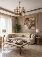 Curved Linen chandelier in formal living, daylight