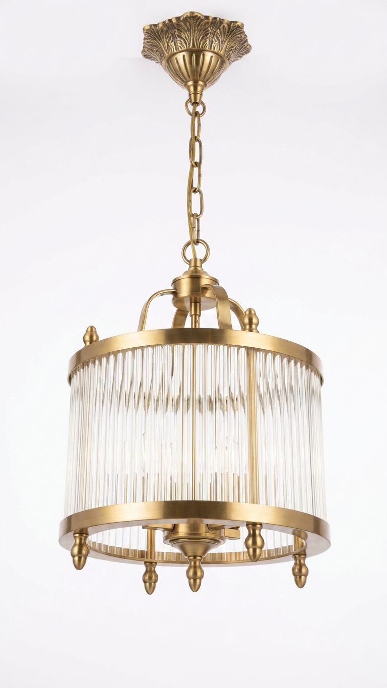 Brass Ribbed Cylinder chandelier — feature view