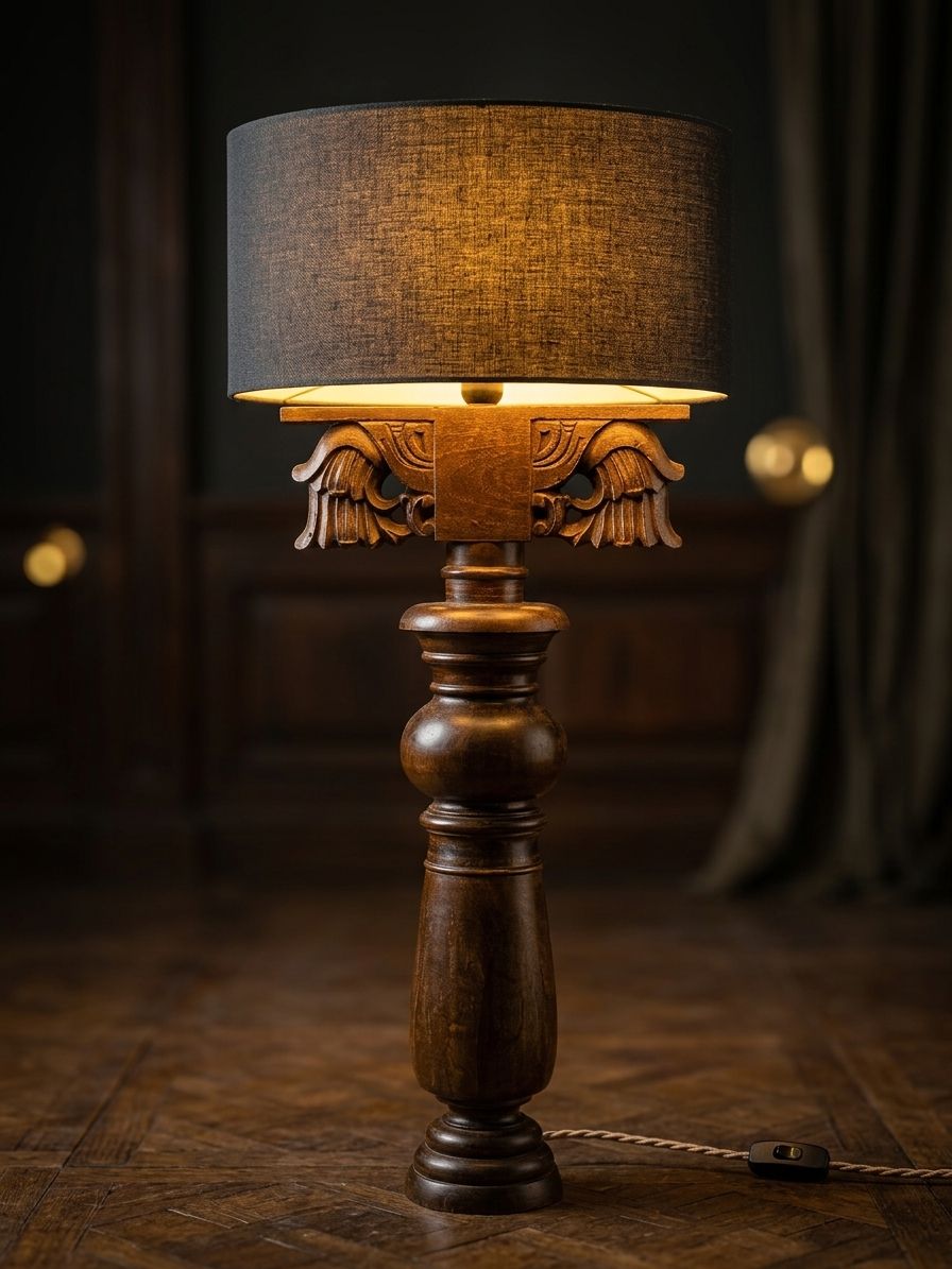 Carved Wood Column Floor Lamp (Short) floor lamp — feature view