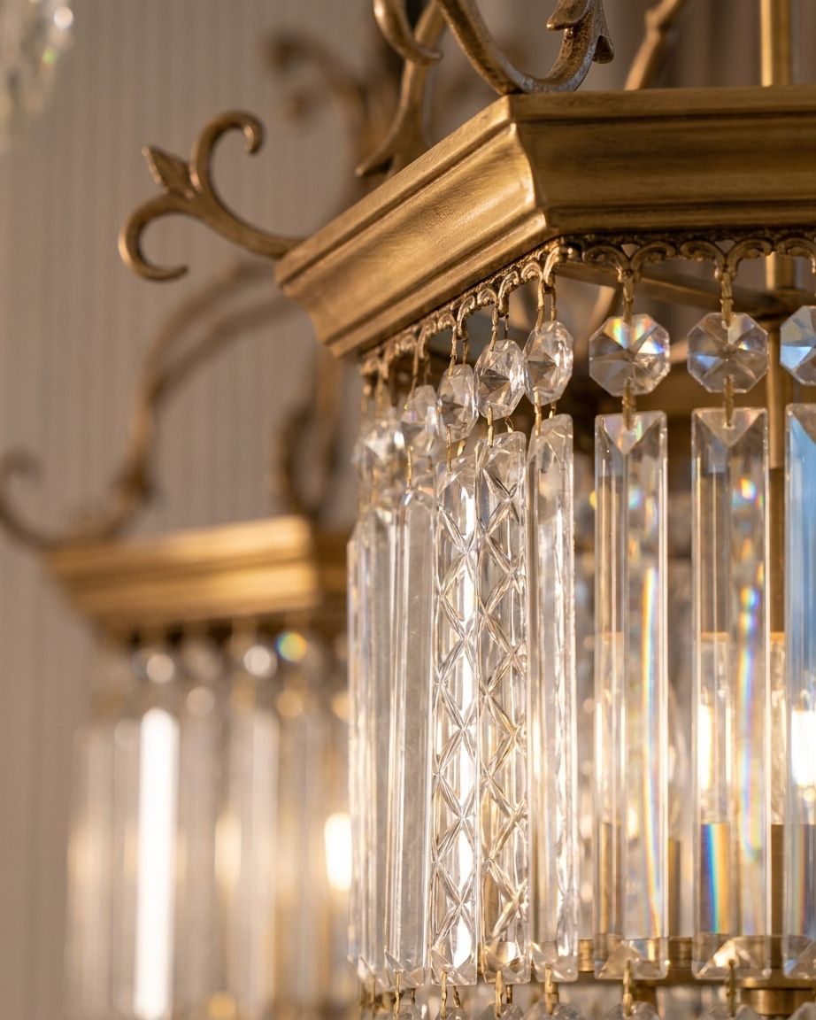 Close-up of the antique detailing on the Trio chandelier