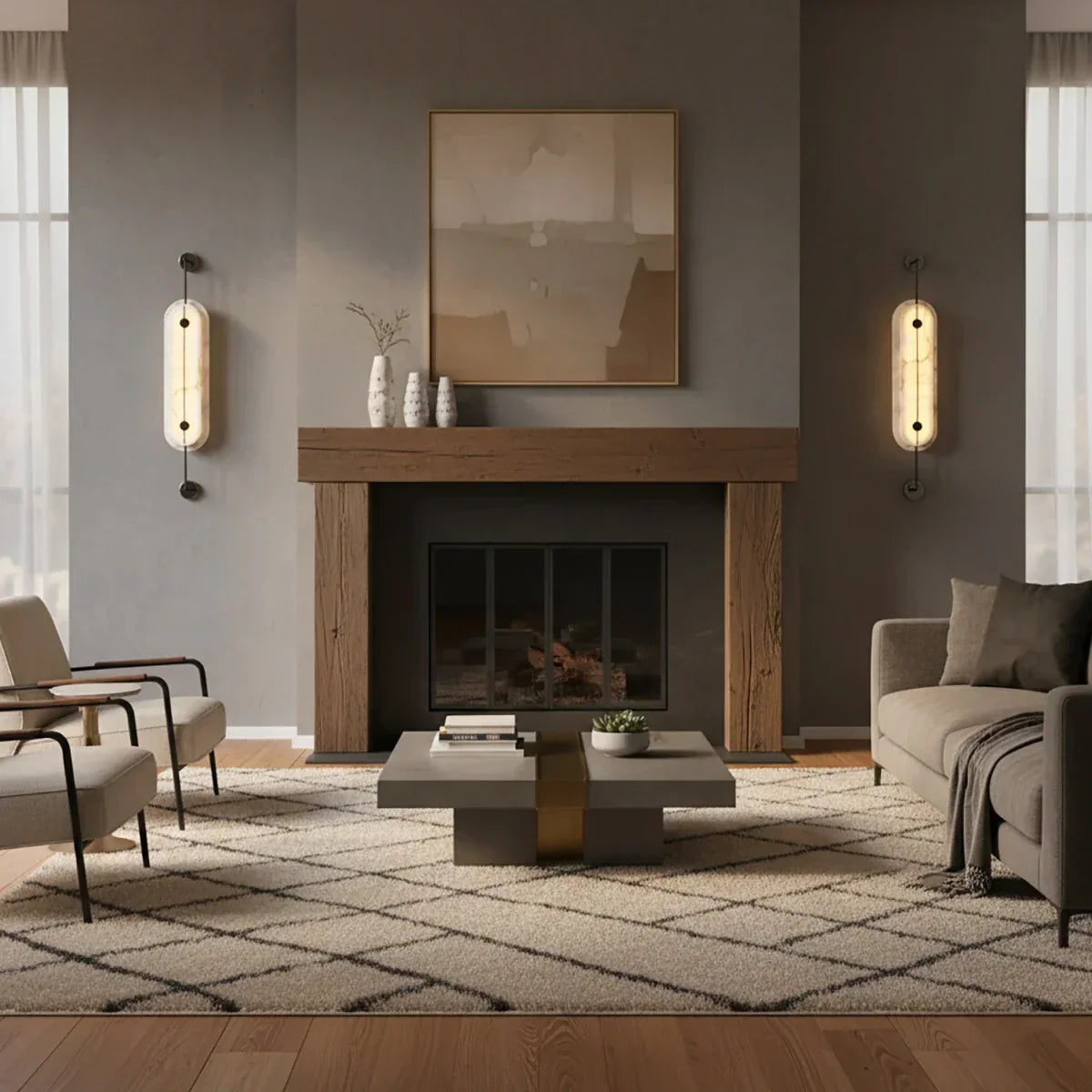 Alabaster Spine Wall Light illuminated