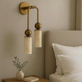 Twin Alabaster Drop Wall Light in antique brass