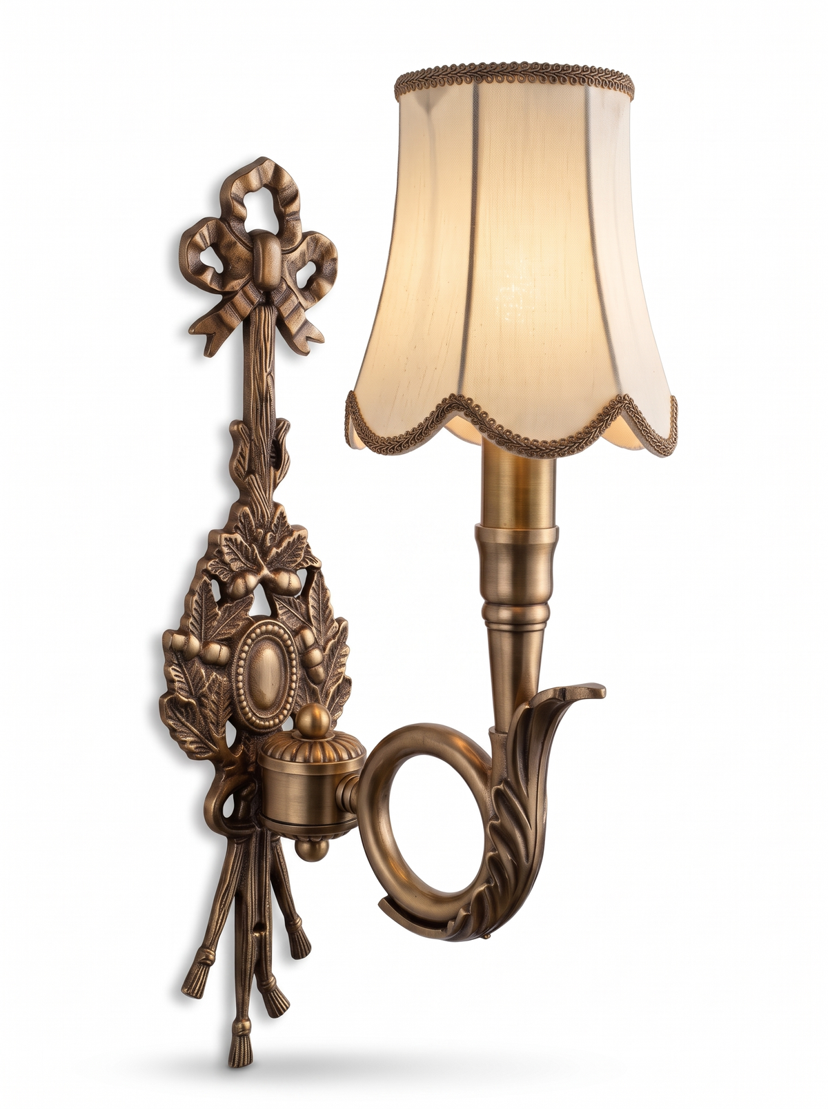 Chasse Cast Brass Single Wall Light, three-quarter view