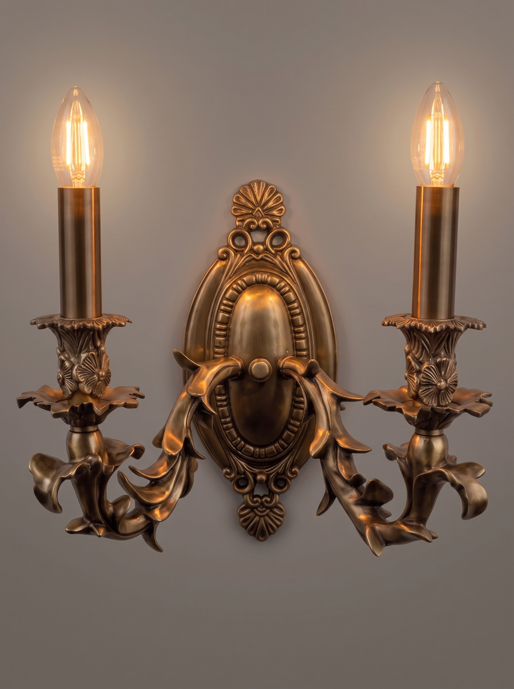 Feuillage Cast Brass Double Wall Light, lit