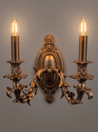 Feuillage Cast Brass Double Wall Light, lit
