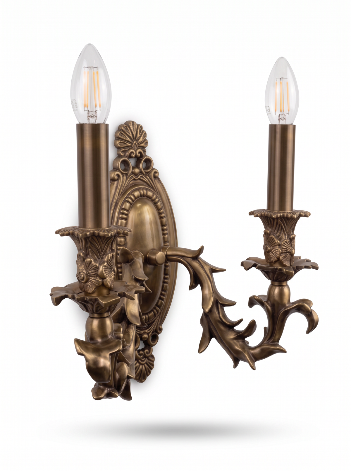 Feuillage Cast Brass Double Wall Light, three-quarter view
