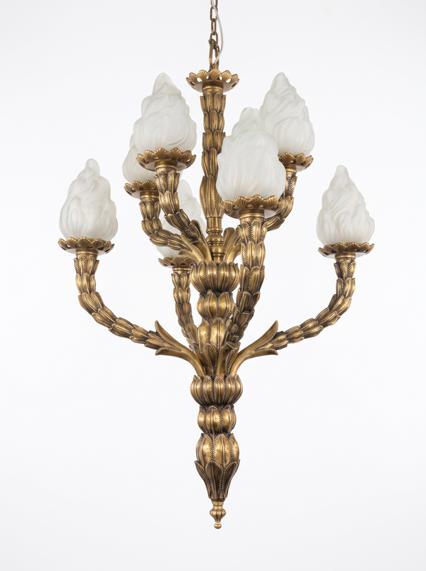 Palmera Eight-Light Cast Brass Flame Chandelier