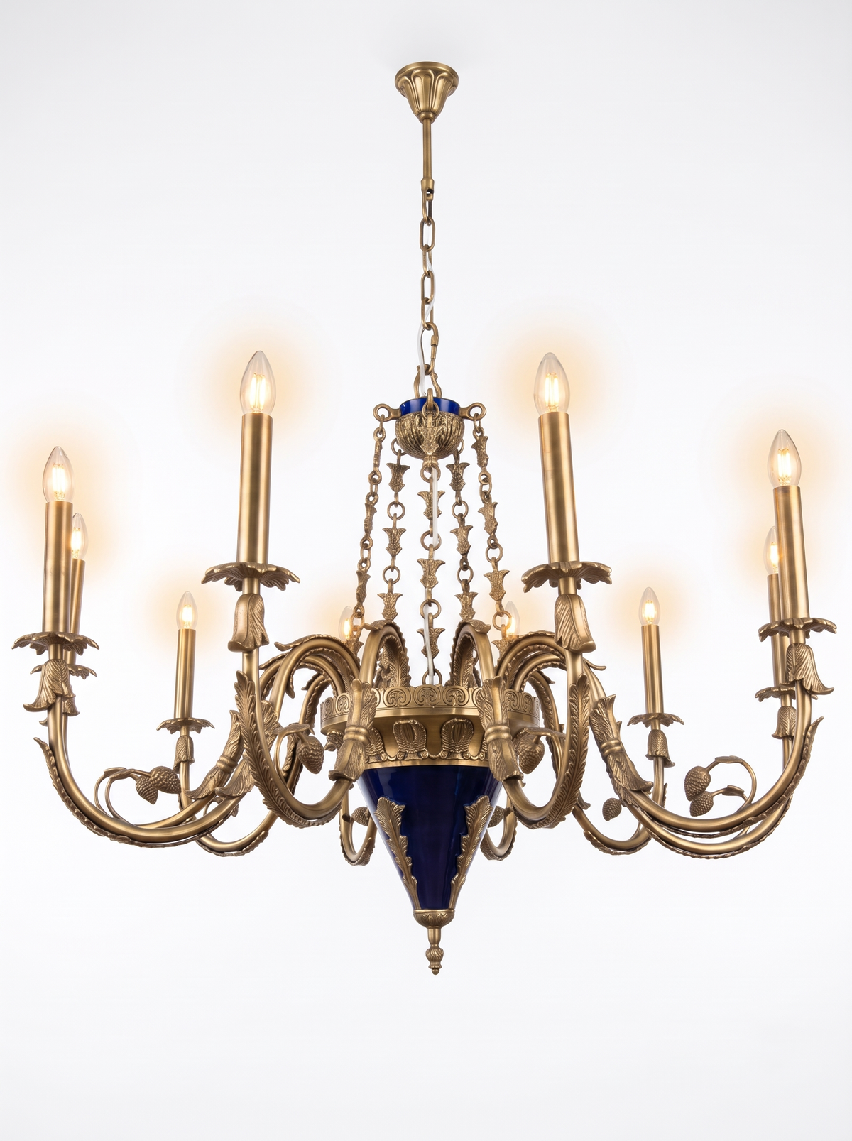 Neva chandelier with all ten candle lights on