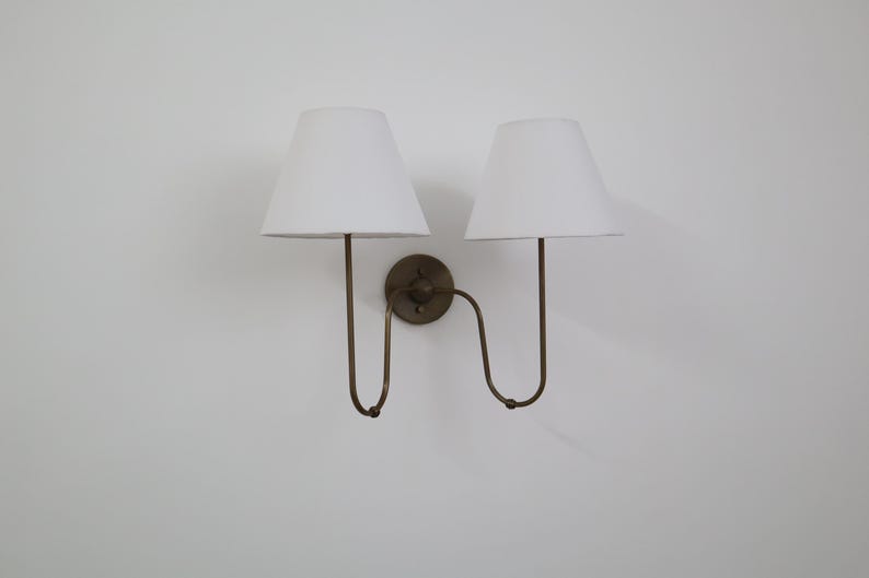 Double Arm Linen Brass Wall Light detail