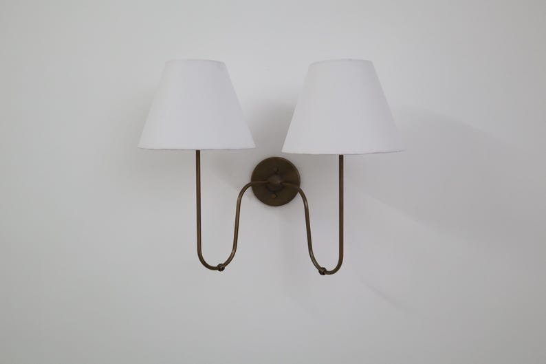 Double Arm Linen Brass Wall Light