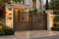 Regency bronze steel main gate with neoclassical geometric detailing