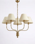 Brass Bloom Cluster, a brass and glass chandelier, studio photograph on a white background