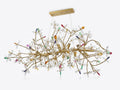 Crystal Blossom, a brass and crystal and glass chandelier, studio photograph on a white background