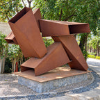 Intersecting plane sculpture at Westend Greens, close angled view