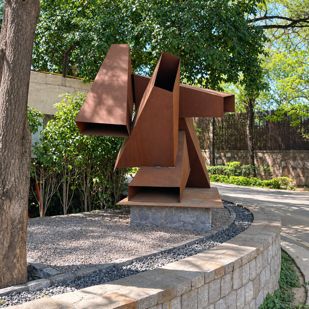 Intersecting plane sculpture at Westend Greens, rear side view