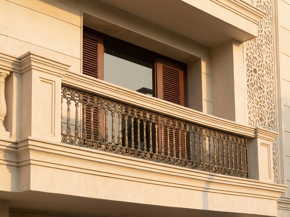 Ornate cast iron balcony railing